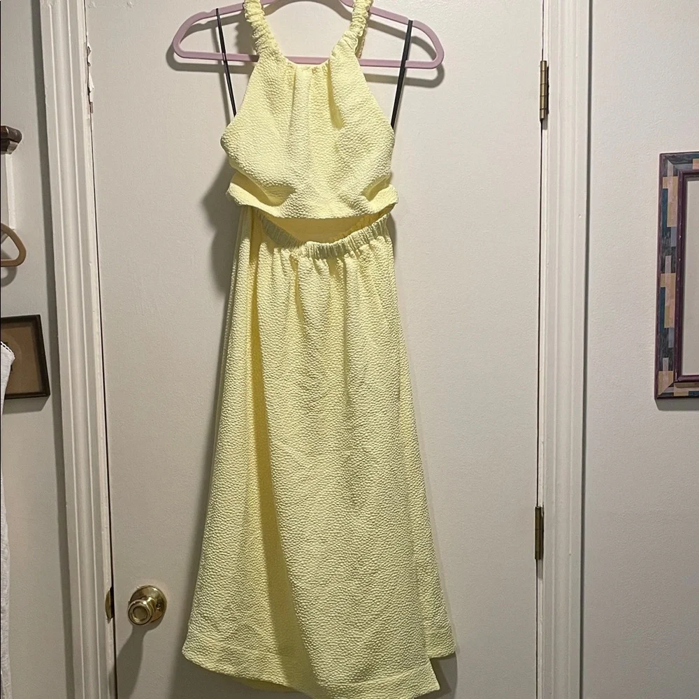 pale yellow halter dress Tinsel Trouble Halter Midi Dress Lemon